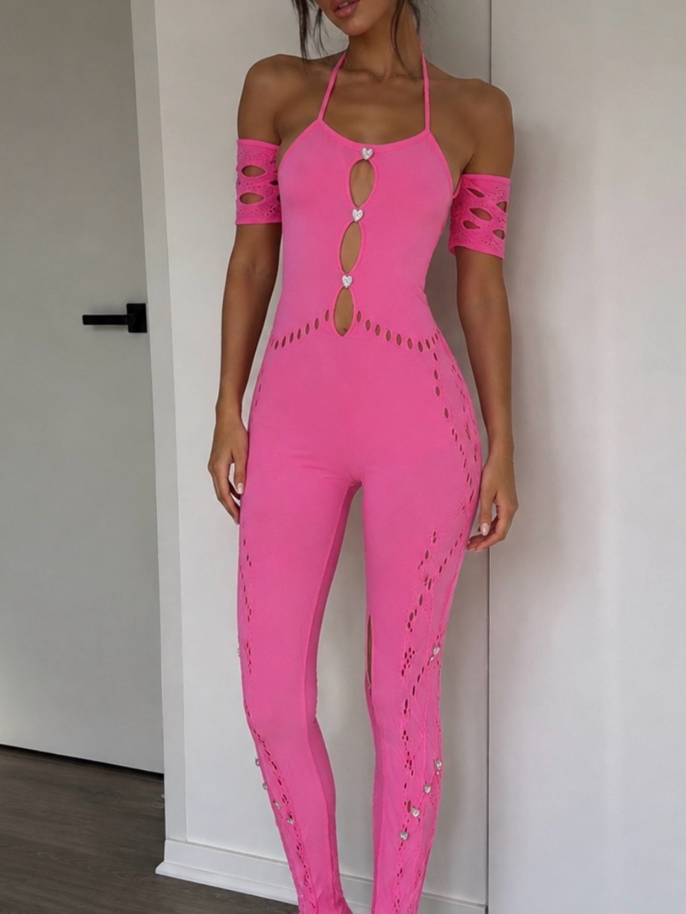 Poster Girl Style Women's Pink Cutout Halter Jumpsuit